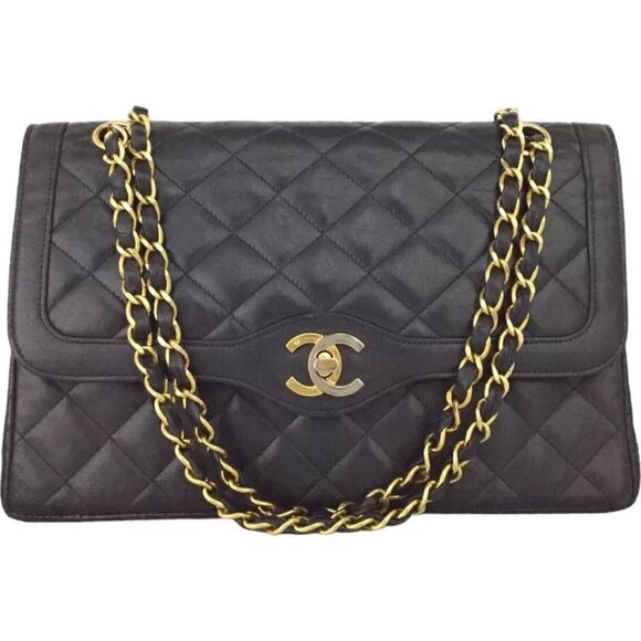 2661591AH (S6) Chanel Shoulder Bag Paris Double Flap Quilted Navy Blue Leather - Picture 1 of 14